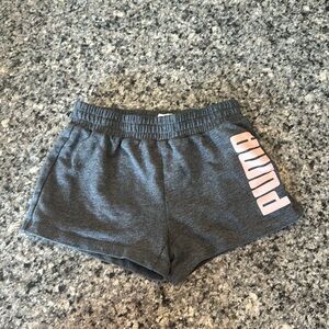 girls Puma Shorts gray with pink writing size XS (5/6)
